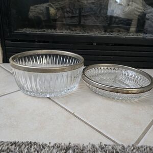 1960's Leonard Italy Crystal Bowls With Silver Rim